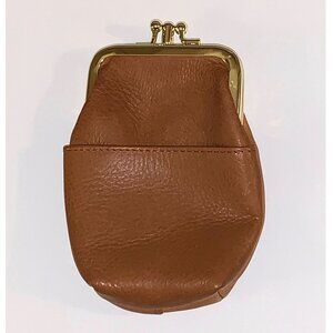Vintage Kiss Lock Double Compartment Brown Leather Cigarette Case Coin Purse